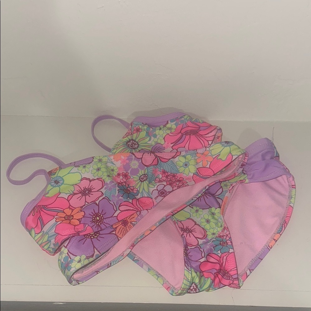 Justice Pink and Purple Bikini Set with Floral Design